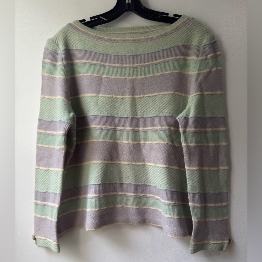 St. John Green and Gray Crew Neck Sweater with Elegant Knit